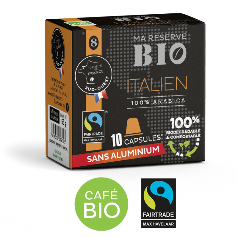 Italien BIO et ÉQUITABLE - Caps. NESPRESSO® - 100% biodégradables  - Café Launay