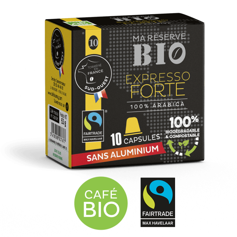 Expresso Forte BIO et EQUITABLE - Caps. NESPRESSO® - 100% biodégradables - Ma réserve BIO