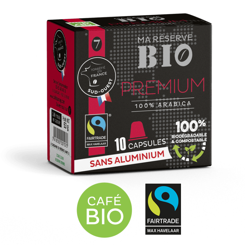 Premium BIO et ÉQUITABLE - Caps. NESPRESSO® - 100% biodégradables - Ma réserve BIO